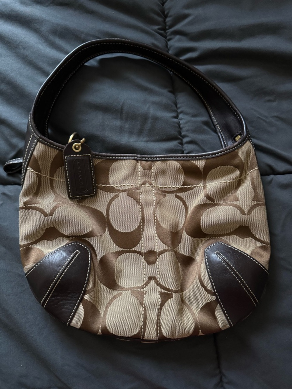Coach Signature Canvas Shoulder Bag in Brown and Dark Brown